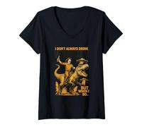 Mujer Divertido diseño de caos de whisky - Cowboy, Dinosaur & UFO Mashup Camiseta Cuello V