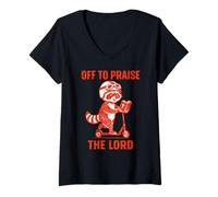 Mujer Divertido diseño de Christian Raccoon Faith de Off To Praise The Lord Camiseta Cuello V