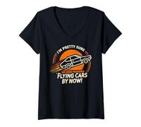 Mujer Divertido diseño de Coche Volador Retro Futuro Humor Camiseta Cuello V