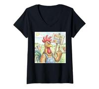 Mujer Divertido diseño de Dibujos Animados con Vacas de Rooster Farm Rules None Camiseta Cuello V