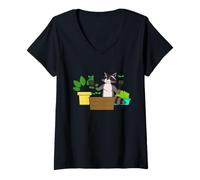 Mujer Divertido diseño de Dibujos Animados de jardinería Urbana de Mapache Camiseta Cuello V