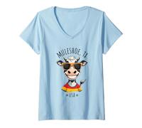 Mujer Divertido diseño de dibujos animados de vaca de Muleshoe, TX, EE. UU. Camiseta Cuello V