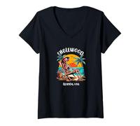 Mujer Divertido diseño de Esqueleto en el Sol abrasador de Englewood Florida Camiseta Cuello V