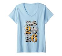 Mujer Divertido diseño de Fiesta de Nochevieja 2026 de Hello 2026 Camiseta Cuello V