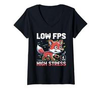 Mujer Divertido diseño de Fox Pixel de Juego de Alto estrés bajo FPS Camiseta Cuello V