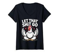 Mujer Divertido diseño de Humor de meditación de Pollo Zen Yoga Camiseta Cuello V