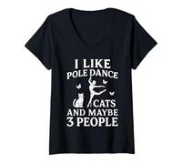 Mujer Divertido diseño de Humor Social para Amantes de los Gatos Pole Dance Camiseta Cuello V