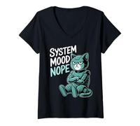 Mujer Divertido diseño de ingeniero robótico con gato robot gruñón Nope Camiseta Cuello V