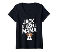 Mujer Divertido diseño de Jack Russell Mama, lindo cachorro y pata de perro mamá Camiseta Cuello V
