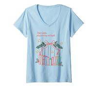 Mujer Divertido diseño de Lectura navideña de Dear Santa Bring Me Books Camiseta Cuello V