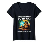Mujer Divertido diseño de Maine Coon Cat Lover I Work Hard Maine Coon Cat Camiseta Cuello V