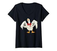 Mujer Divertido diseño de Meme con Lazo navideño de Six Seven 6 7 Silly Goose Camiseta Cuello V