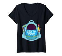 Mujer Divertido diseño de mochila de regreso a clases Camiseta Cuello V