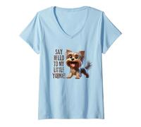 Mujer Divertido diseño de Perro Yorkie con diseño de Say Hello Yorkshire Camiseta Cuello V