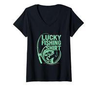 Mujer Divertido diseño de Pescador de Lucky Fishing Do Not Wash Camiseta Cuello V