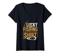Mujer Divertido diseño de Pescador de Lucky Fishing Do Not Wash Camiseta Cuello V