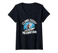 Mujer Divertido diseño de senderismo para gatos que suben a todas las montañas Camiseta Cuello V