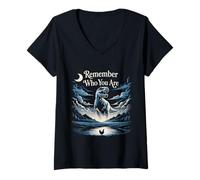 Mujer Divertido diseño de Silueta de Pollo con Texto en inglés Remember Who You Are T-Rex Camiseta Cuello V