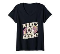 Mujer Divertido diseño de texto de sarcasmo Happy Hour de What's My Age Again Camiseta Cuello V