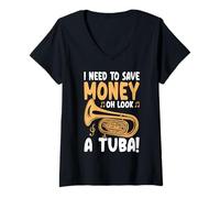 Mujer Divertido diseño de tuba en metal para músico de tuba gráfico de orquesta Camiseta Cuello V