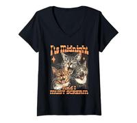 Mujer Divertido diseño felino de Midnight Screaming Cats Camiseta Cuello V