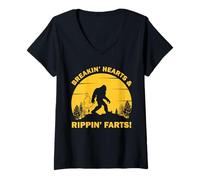 Mujer Divertido diseño humorístico de Bigfoot para Romper Corazones desgarrando Pedos Camiseta Cuello V