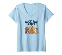 Mujer Divertido diseño navideño de Perro para los Amantes de Las Mascotas Deck The Paws Pun Camiseta Cuello V