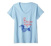 Mujer Divertido diseño para Amantes de los Dachshunds Bonjour Camiseta Cuello V