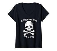 Mujer Divertido diseño Pirata con Calavera y Tibias Cruzadas de Life of A Pirates Camiseta Cuello V