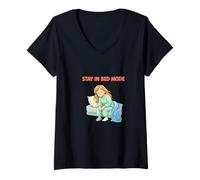 Mujer Divertido diseño Stay In Bed Mode Camiseta Cuello V