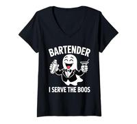 Mujer Divertido Disfraz de Camarero de Halloween con Texto en inglés I Serve The Boos para Hombre y Mujer Camiseta Cuello V