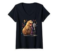 Mujer Divertido Disfraz de Canto de Capibara para los Amantes del Karaoke Camiseta Cuello V