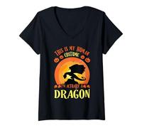 Mujer Divertido Disfraz de dragón para Halloween, Este es mi Humano para niños pequeños Camiseta Cuello V