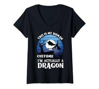 Mujer Divertido Disfraz de dragón para Halloween, Este es mi Humano para niños pequeños Camiseta Cuello V