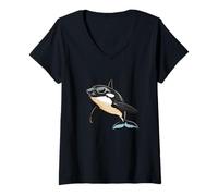 Mujer Divertido disfraz de orca con gafas de sol para niños y niñas Camiseta Cuello V