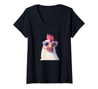 Mujer Divertido disfraz de pollo de granja con sombras de amor Camiseta Cuello V