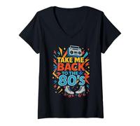 Mujer Divertido Disfraz Retro de Fiesta «Llévame de Vuelta a los 80» Camiseta Cuello V
