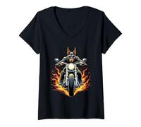 Mujer Divertido Doberman Pinscher Montando Una Motocicleta Doberman Amantes Camiseta Cuello V