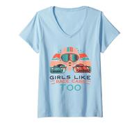 Mujer Divertido Drag Racing Race Car Chica A las chicas también les gustan los coches de carreras Camiseta Cuello V