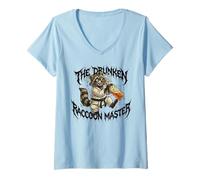 Mujer Divertido Drunk Raccoon Master Karate Camiseta Cuello V
