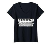 Mujer Divertido Electricista Definición Trabajador Eléctrico Maestro Broma Camiseta Cuello V