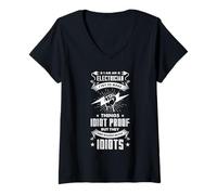 Mujer Divertido electricista liniero intenta hacer las cosas a prueba de idiotas Camiseta Cuello V