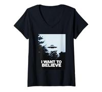 Mujer Divertido Encuentro esperanzador clásico de «Quiero Creer» sobre ovnis Camiseta Cuello V