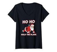 Mujer Divertido Entrenamiento de Papá Noel con Ho Ho Hold The Plank Camiseta Cuello V