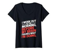 Mujer Divertido Entrenamiento matutino Diciendo Antes de Que el Cerebro se descubra Camiseta Cuello V