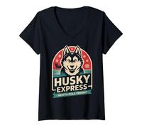 Mujer Divertido Equipo de Trineo Husky - Mushers & Husky Lovers Camiseta Cuello V