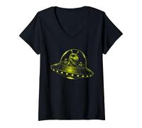 Mujer Divertido Extranjero T-Rex OVNI Nave Espacial Sci Fi Dino Camiseta Cuello V