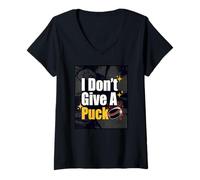 Mujer Divertido Fan del Hockey I Don't Give A Puck Camiseta Cuello V