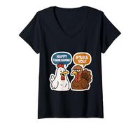 Mujer Divertido Feliz Acción de Gracias #@$ You Joke Pavo Pollo Comic Camiseta Cuello V