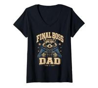 Mujer Divertido Final Boss Raccoon Dad Diseño De Videojuegos Camiseta Cuello V